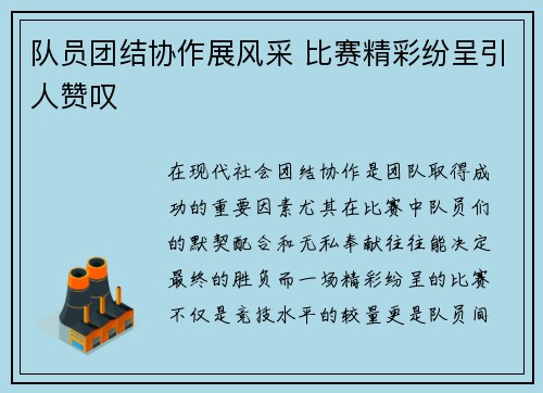 队员团结协作展风采 比赛精彩纷呈引人赞叹