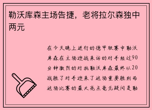 勒沃库森主场告捷，老将拉尔森独中两元