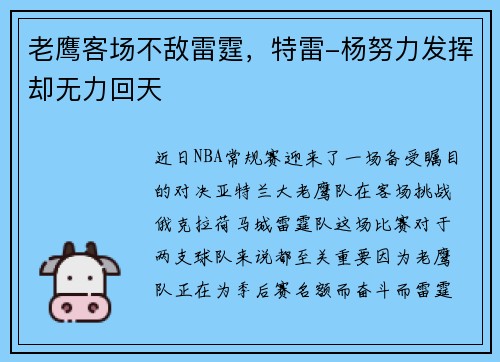 老鹰客场不敌雷霆，特雷-杨努力发挥却无力回天