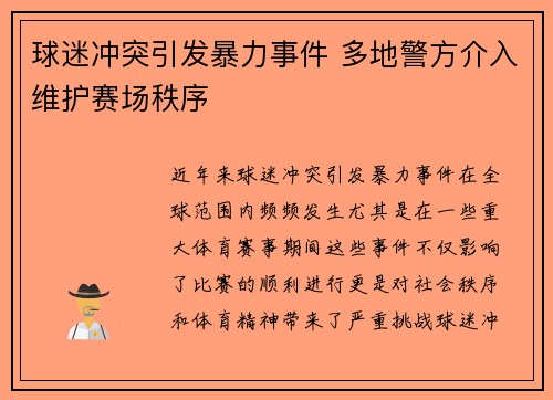 球迷冲突引发暴力事件 多地警方介入维护赛场秩序