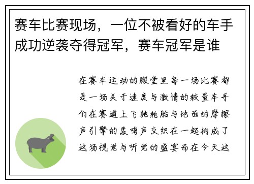 赛车比赛现场，一位不被看好的车手成功逆袭夺得冠军，赛车冠军是谁